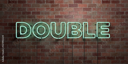 DOUBLE - fluorescent Neon tube Sign on brickwork - Front view - 3D rendered royalty free stock picture. Can be used for online banner ads and direct mailers..