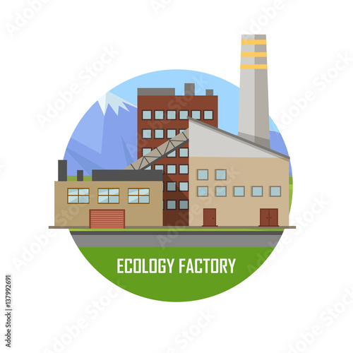 Ecology Factory. Eco Plant Icon in Flat Style.