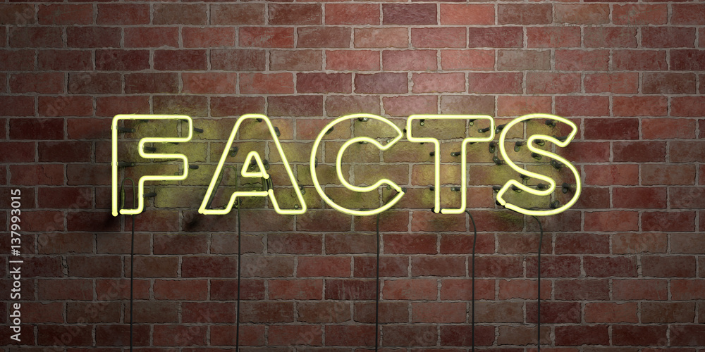 Obraz premium FACTS - fluorescent Neon tube Sign on brickwork - Front view - 3D rendered royalty free stock picture. Can be used for online banner ads and direct mailers..