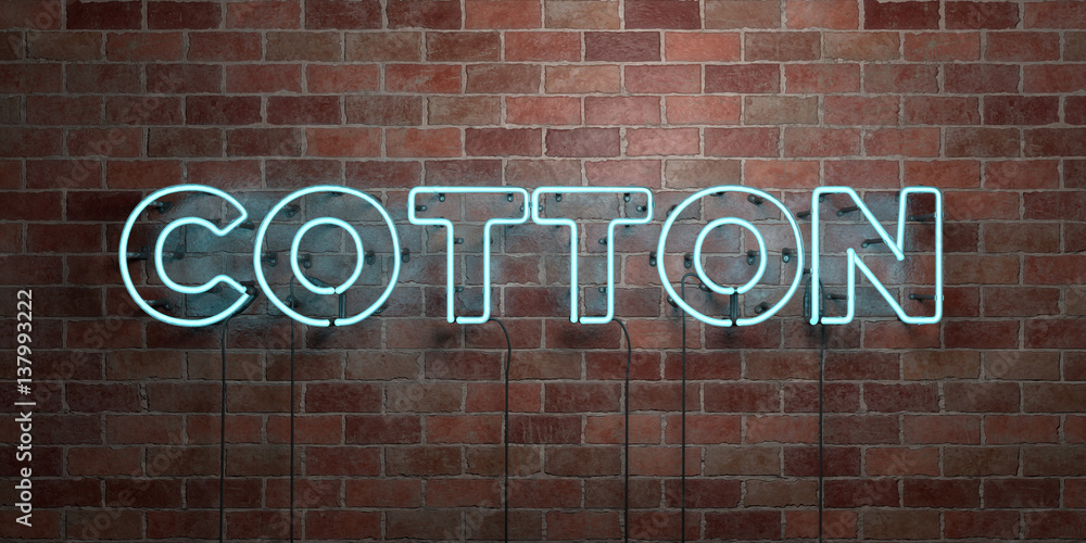 Obraz premium COTTON - fluorescent Neon tube Sign on brickwork - Front view - 3D rendered royalty free stock picture. Can be used for online banner ads and direct mailers..