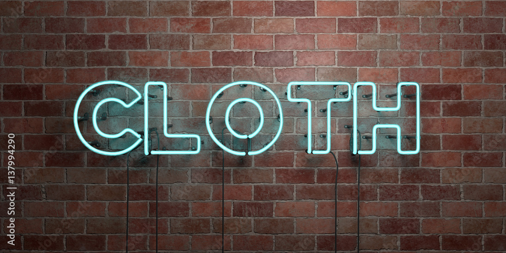 CLOTH - fluorescent Neon tube Sign on brickwork - Front view - 3D rendered royalty free stock picture. Can be used for online banner ads and direct mailers.. CLOTH - fluorescent Neon tube Sign on brickwork - Front view - 3D rendered royalty free stock picture. Can be used for online banner ads and direct mailers..