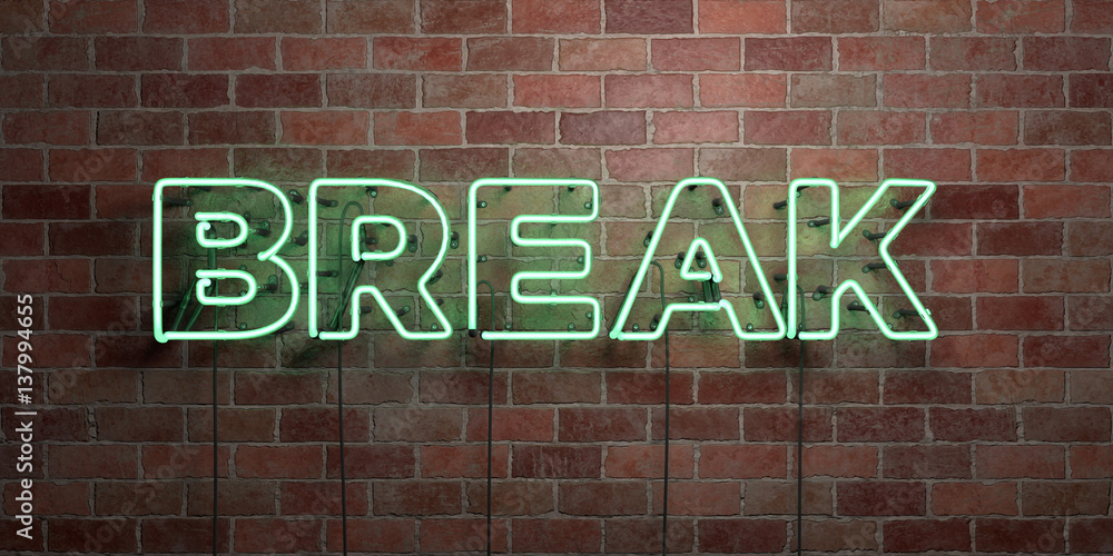 © Chris Titze Imaging - BREAK - fluorescent Neon tube Sign on brickwork - Front view - 3D rendered royalty free stock picture. Can be used for online banner ads and direct mailers.. © Chris Titze Imaging - BREAK - fluorescent Neon tube Sign on brickwork - Front view - 3D rendered royalty free stock picture. Can be used for online banner ads and direct mailers..