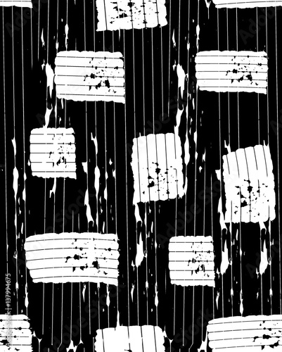 Grunge pattern with white rectangles on black background