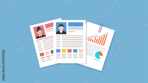 Vector - Vector illustration curriculum vitae. CV on blue background. Job interview concept with cv resume