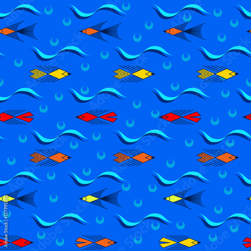 Marine seamless pattern with fishes