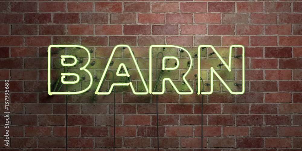 Fototapeta premium BARN - fluorescent Neon tube Sign on brickwork - Front view - 3D rendered royalty free stock picture. Can be used for online banner ads and direct mailers..