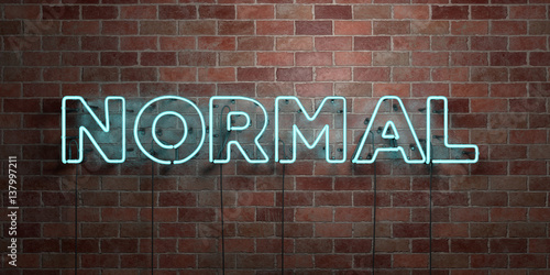 NORMAL - fluorescent Neon tube Sign on brickwork - Front view - 3D rendered royalty free stock picture. Can be used for online banner ads and direct mailers..