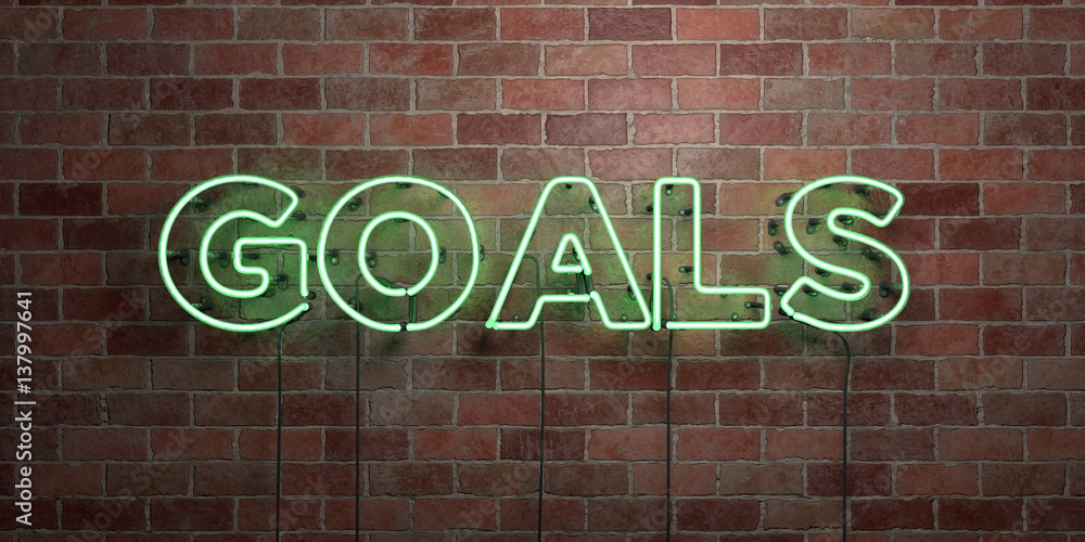 Obraz premium GOALS - fluorescent Neon tube Sign on brickwork - Front view - 3D rendered royalty free stock picture. Can be used for online banner ads and direct mailers..