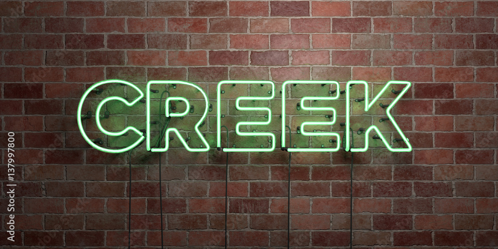 Obraz premium CREEK - fluorescent Neon tube Sign on brickwork - Front view - 3D rendered royalty free stock picture. Can be used for online banner ads and direct mailers..