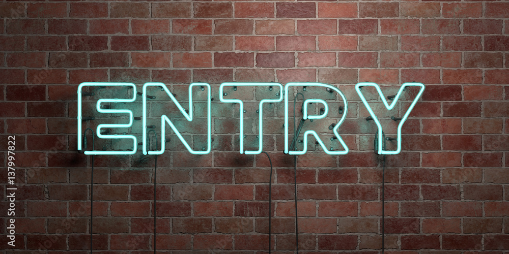 Obraz premium ENTRY - fluorescent Neon tube Sign on brickwork - Front view - 3D rendered royalty free stock picture. Can be used for online banner ads and direct mailers..