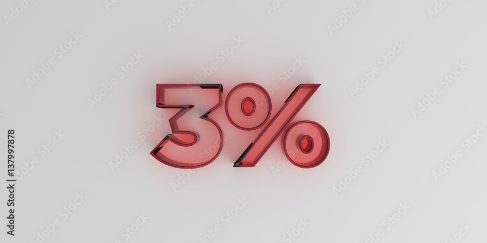 3% - Red glass text on white background - 3D rendered royalty free stock image. 3% - Red glass text on white background - 3D rendered royalty free stock image.