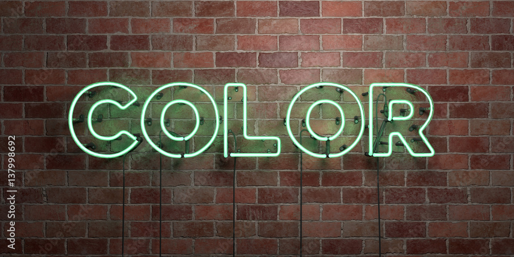 Obraz premium COLOR - fluorescent Neon tube Sign on brickwork - Front view - 3D rendered royalty free stock picture. Can be used for online banner ads and direct mailers..