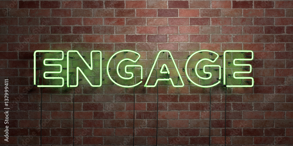 Obraz premium ENGAGE - fluorescent Neon tube Sign on brickwork - Front view - 3D rendered royalty free stock picture. Can be used for online banner ads and direct mailers..