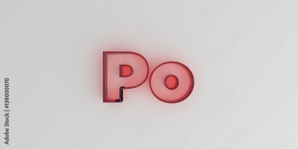 Po - Red glass text on white background - 3D rendered royalty free stock image. Po - Red glass text on white background - 3D rendered royalty free stock image.