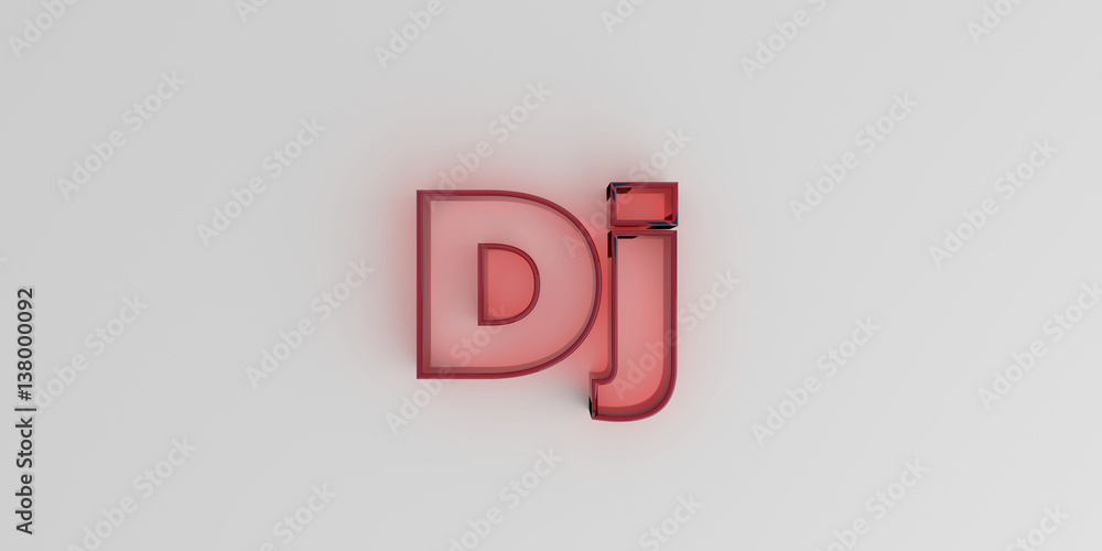 Dj - Red glass text on white background - 3D rendered royalty free stock image. Dj - Red glass text on white background - 3D rendered royalty free stock image.