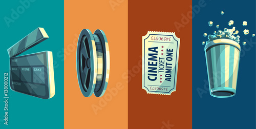 Vintage retro icon of cinema objects clapperboard