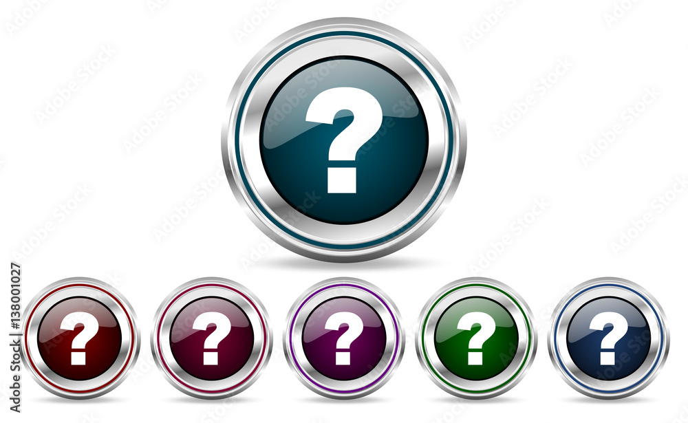 Question mark silver metallic web and mobile phone set of vector icons isolated on white background in eps 10. Question mark silver metallic web and mobile phone set of vector icons isolated on white background in eps 10.