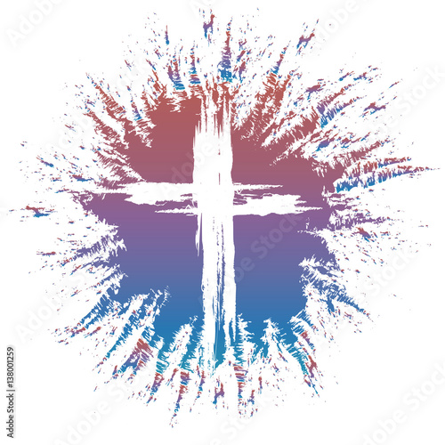 Grunge style white cross on colorful splash vector design