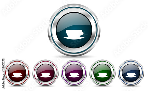 Espresso silver metallic web and mobile phone set of vector icons isolated on white background in eps 10.