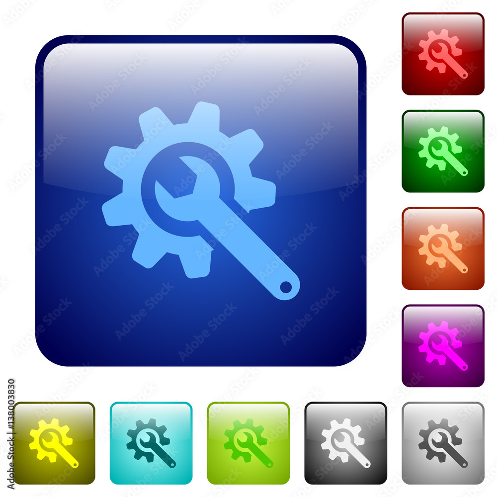 Wrench with cogwheel color square buttons