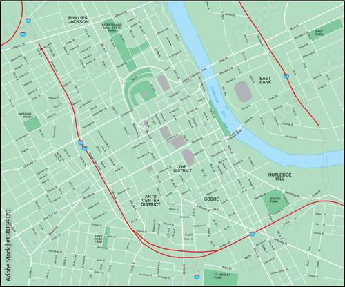 Nashville City Map with Streets