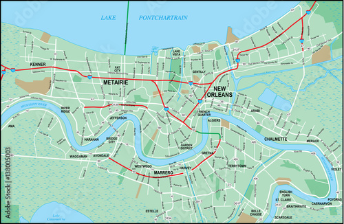 New Orleans Metro Map with Major Roads