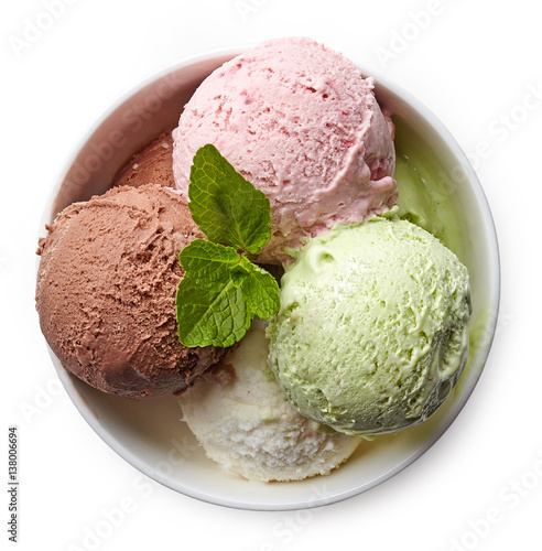 Bowl of various colorful ice cream photo