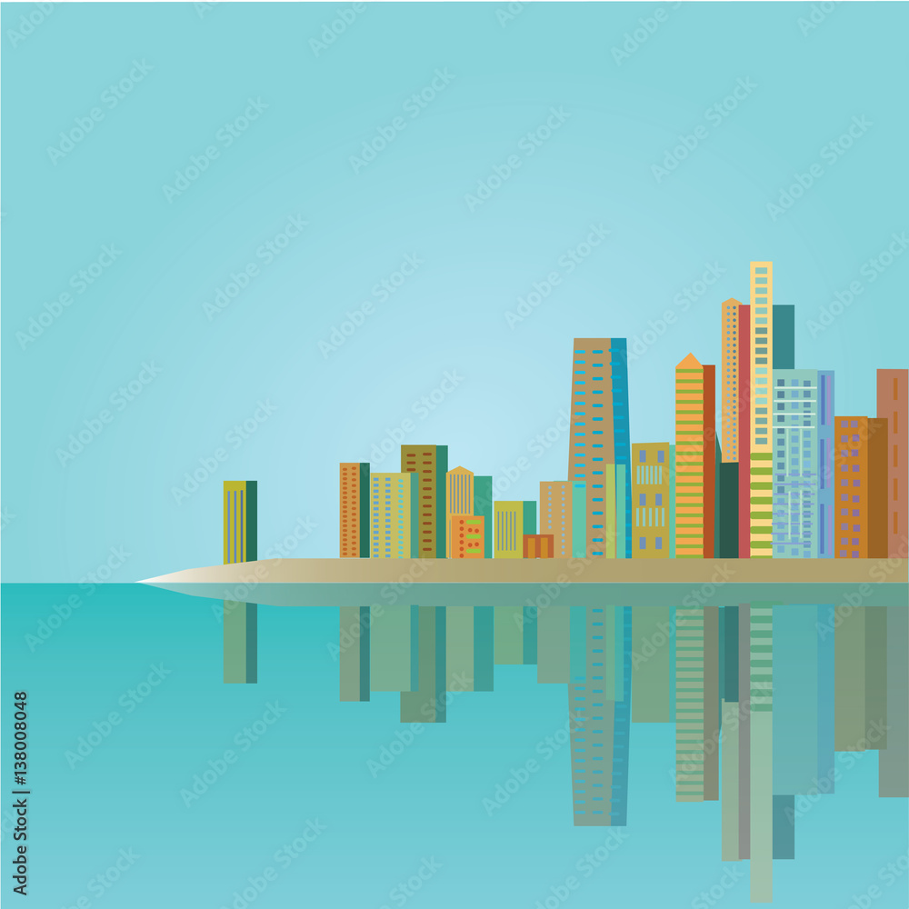 Vector illustration with skyscrapers in flat design.Can used for web banner, info graphic and brochure.