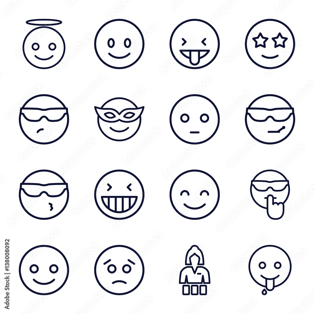 Set of 16 cheerful outline icons Set of 16 cheerful outline icons