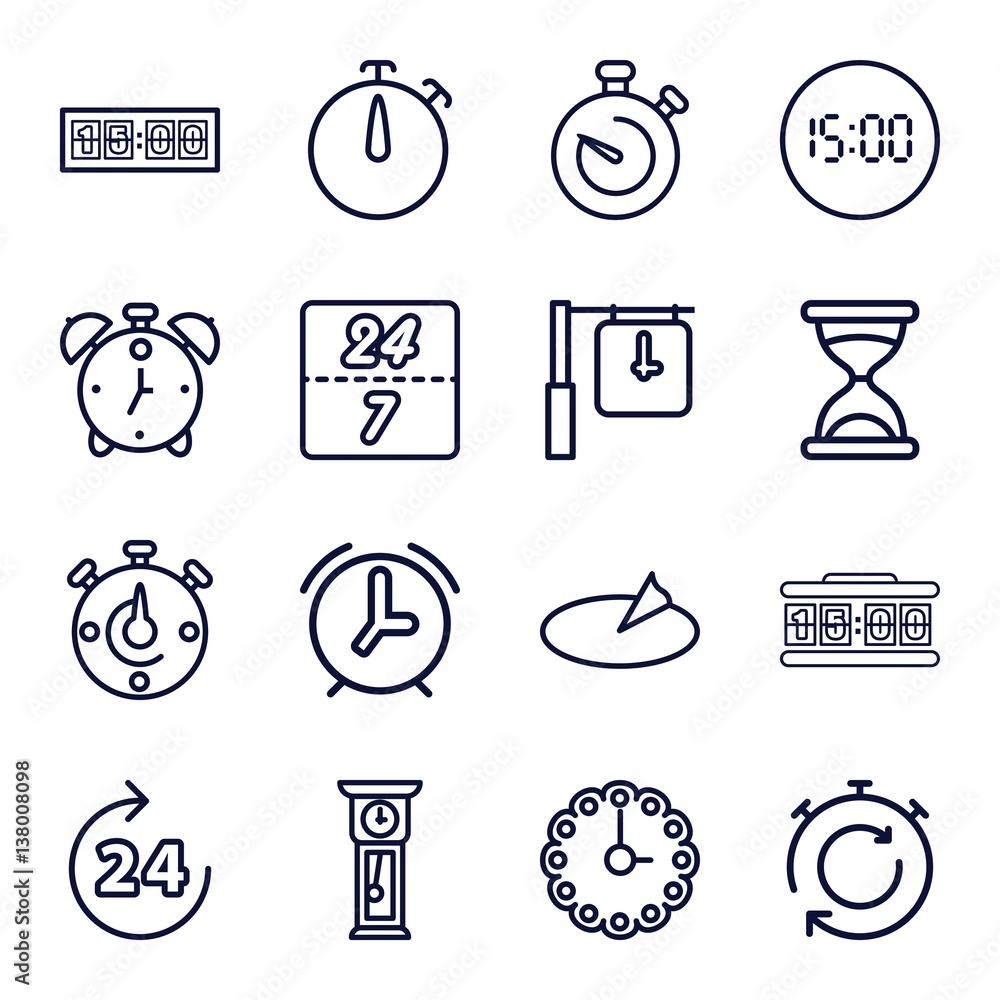 Set of 16 clock outline icons Set of 16 clock outline icons