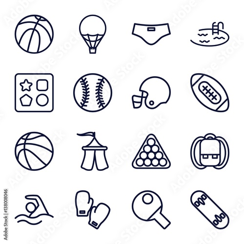 Set of 16 recreation outline icons