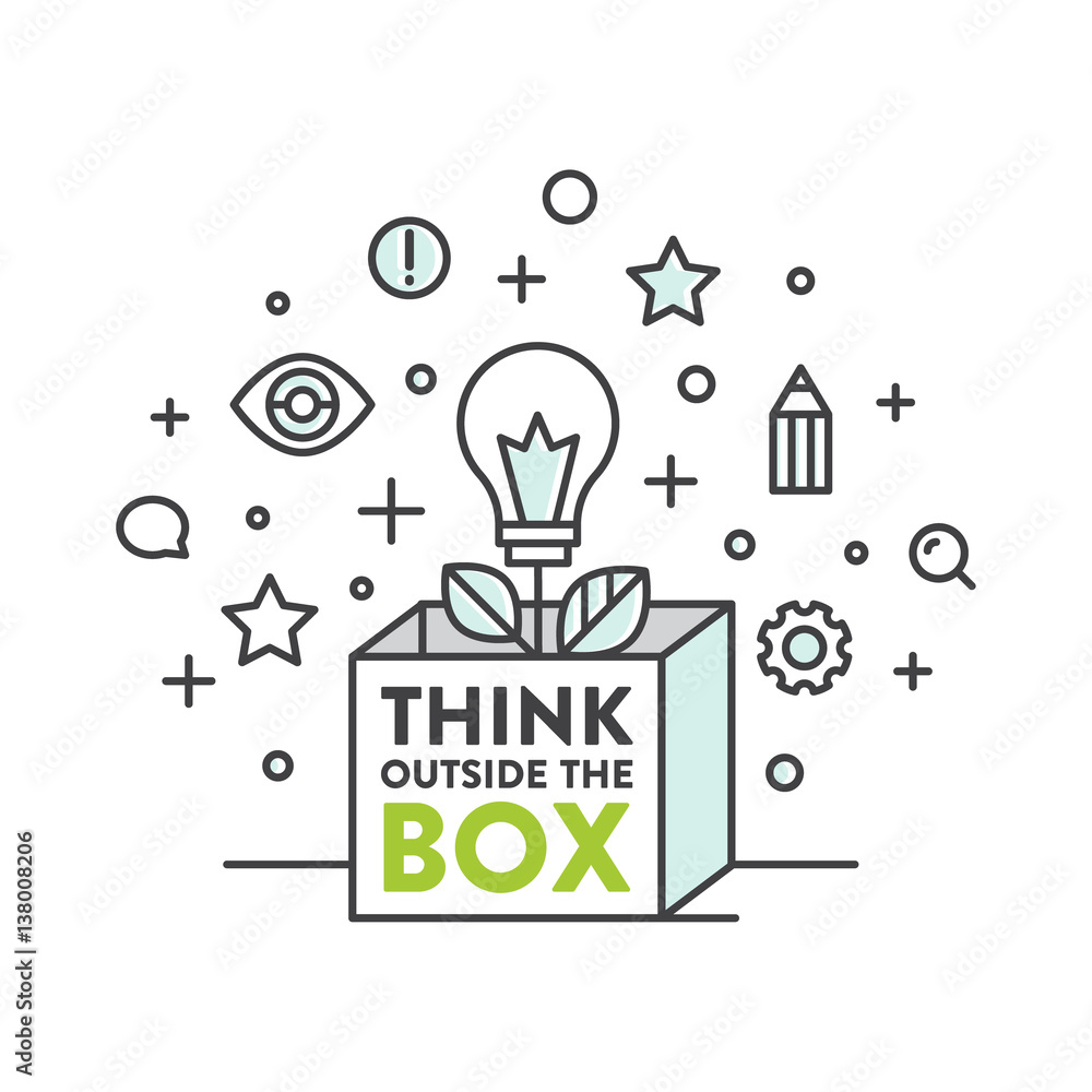 Vector Icon Style Illustration of Think Outside the Box Concept ,  Imagination, Smart Solution, Creativity and Brainstorm Stock Vector | Adobe  Stock