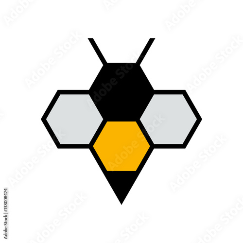 Icono plano logotipo abeja con hexágonos en fondo blanco