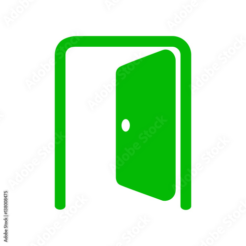 Icono plano puerta abierta verde en fondo blanco