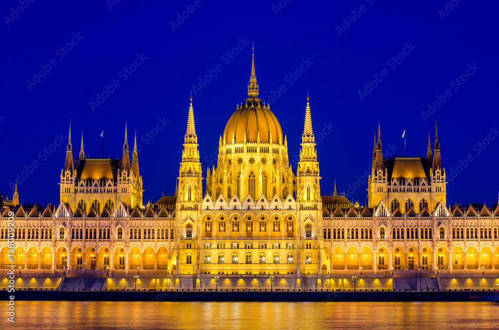 Night view on the Parliament Building in Budapest