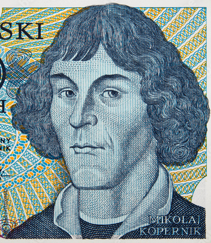 Canvastavla Nicolaus Copernicus face portrait on Poland zloty banknote closeup
