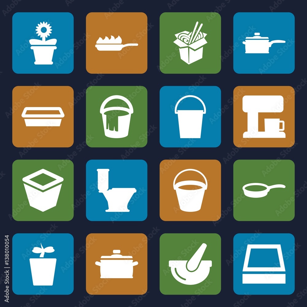 Set of 16 pot filled icons Set of 16 pot filled icons