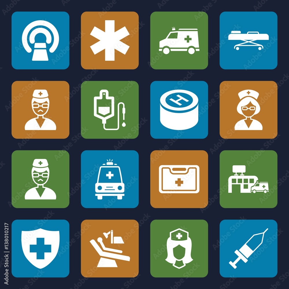 Set of 16 clinic filled icons Set of 16 clinic filled icons