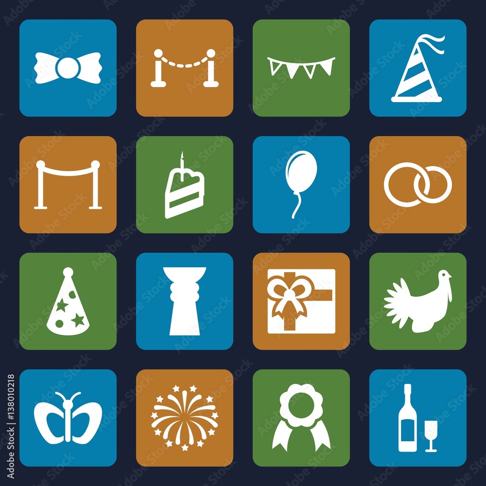 Set of 16 celebration filled icons Set of 16 celebration filled icons
