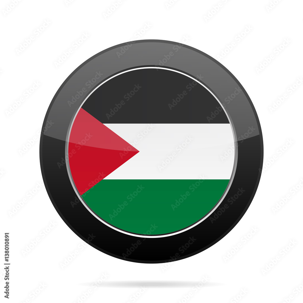 Flag of Palestine. Shiny black round button. Flag of Palestine. Shiny black round button.