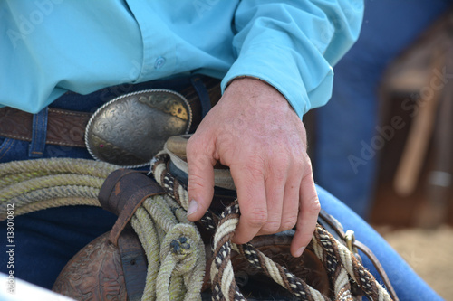Cowboy Hand Belt Buckle Saddle Lariat