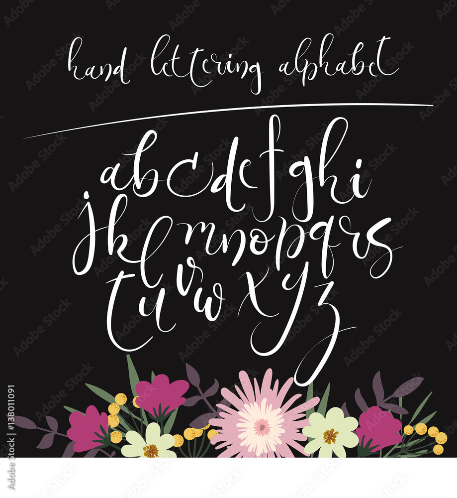 Hand lettering alphabet. Hand drawn letters. Modern calligraphy font. Vector