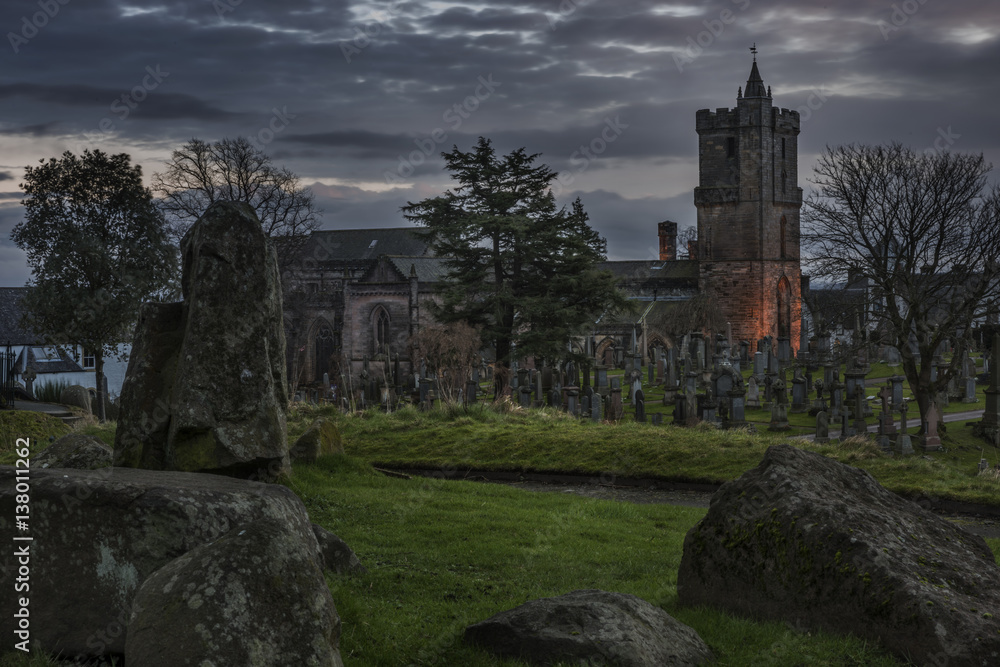 Creepy graveyard and ancient Church