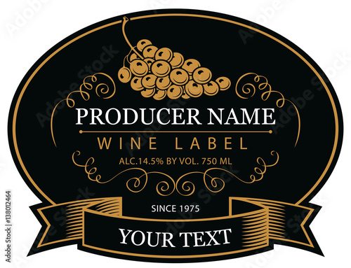 vector labels for wine with grapes in black and gold