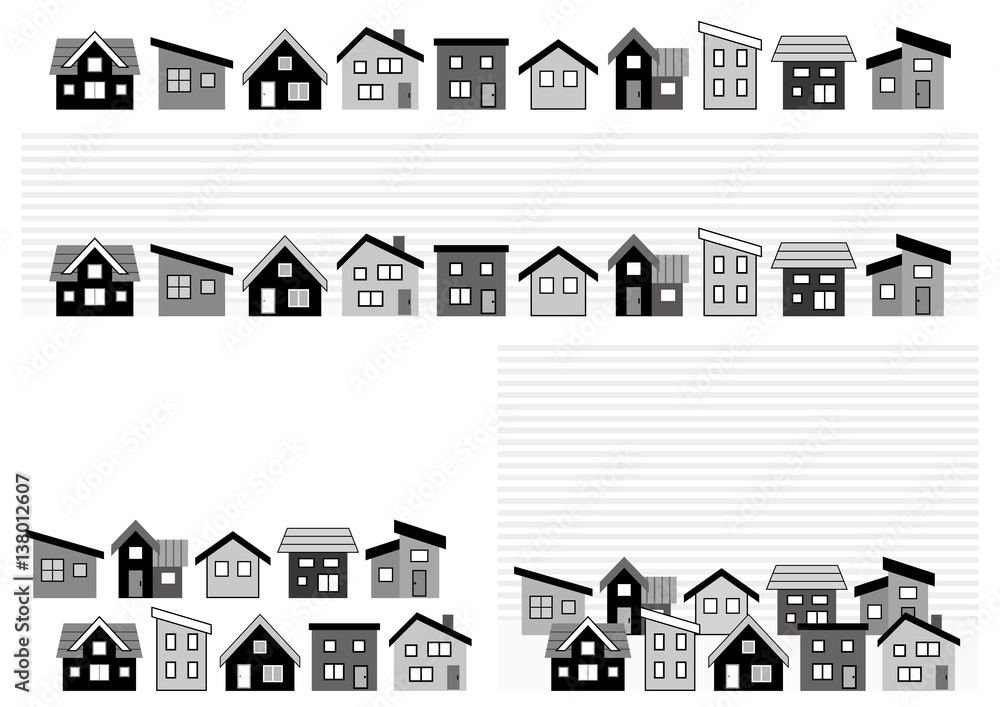 シンプルな家の並び(モノクロ)