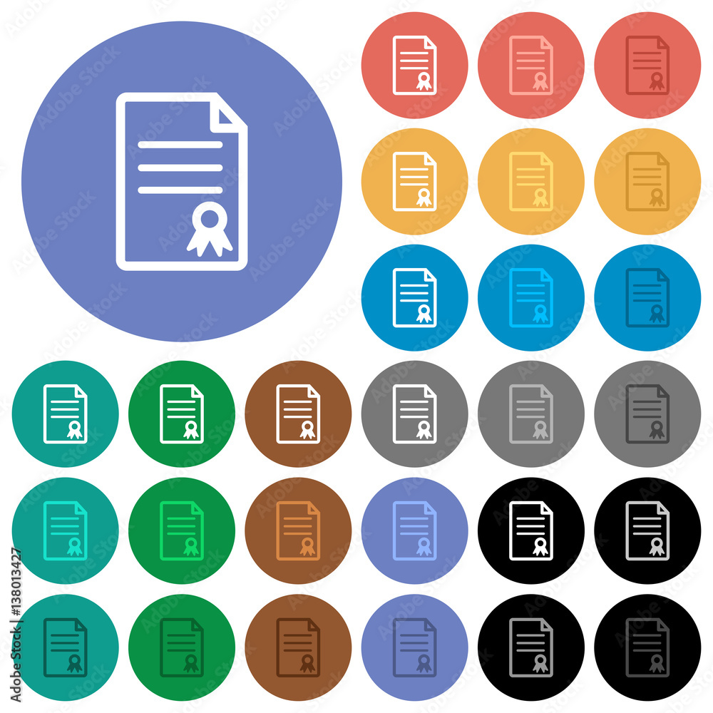 Certificate document round flat multi colored icons Certificate document round flat multi colored icons