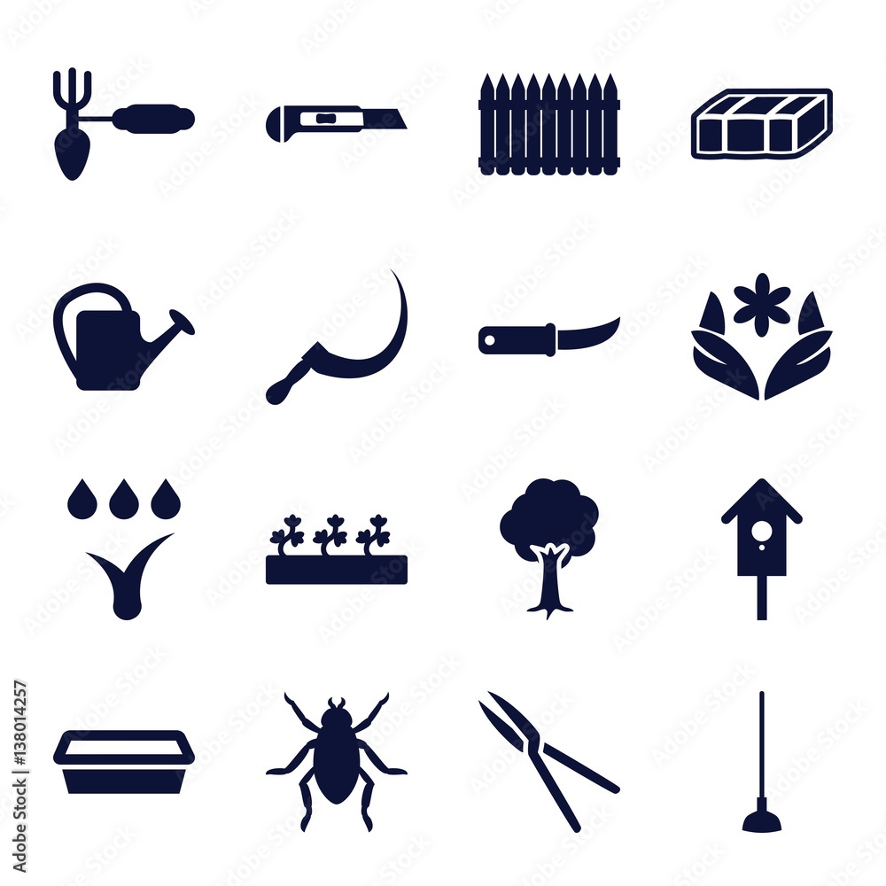 Set of 16 garden filled icons