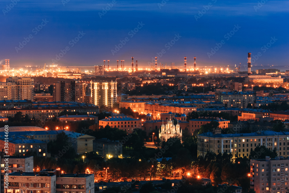 Night St. Petersburg. View from a skyscraper.