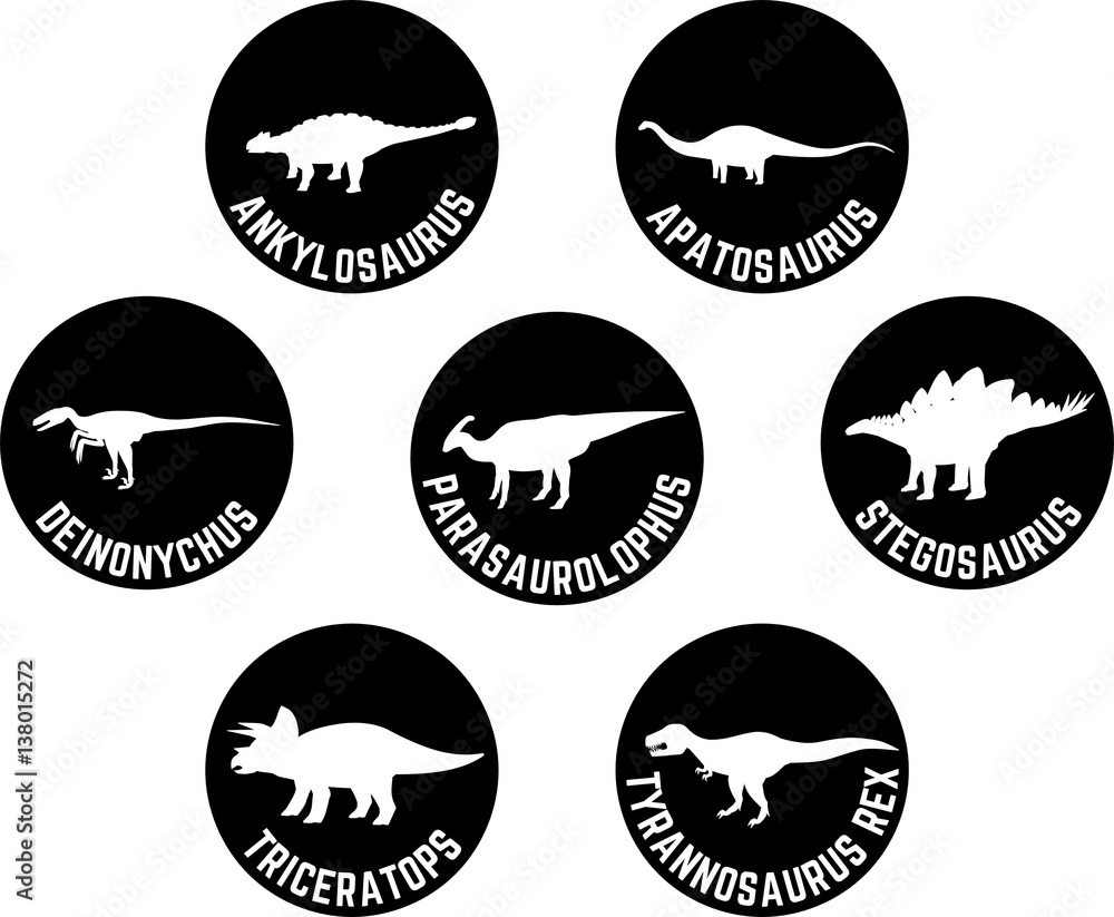 Fototapeta premium Labeled Dinosaur Icon Set with Scientific Names