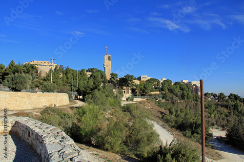 Hebrew University in Jerusalem on Mt. Scopus overlooking the Garden of Gethsemane and the Judean wilderness with copy space,